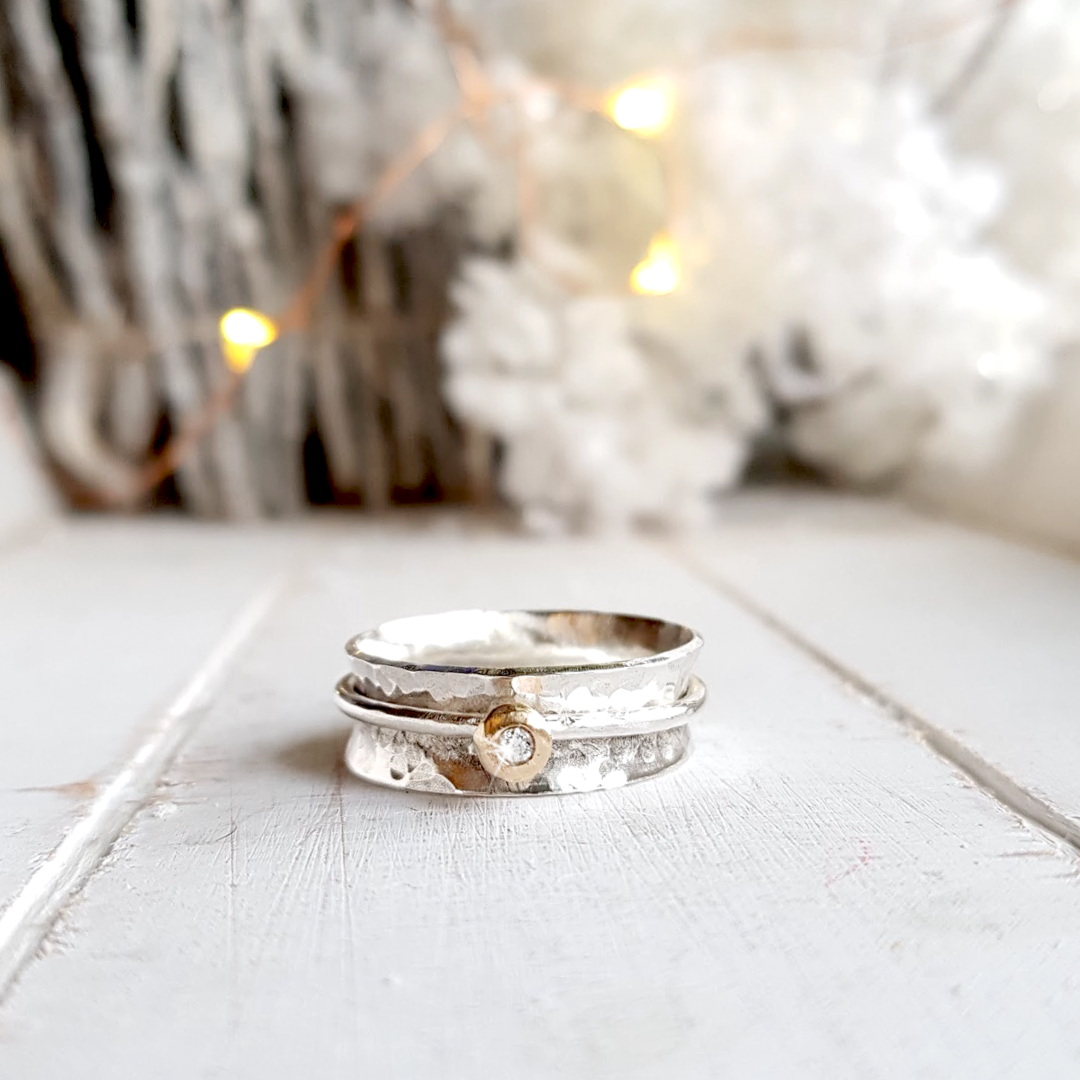 'Always' - Silver spinning ring with gold and diamond.