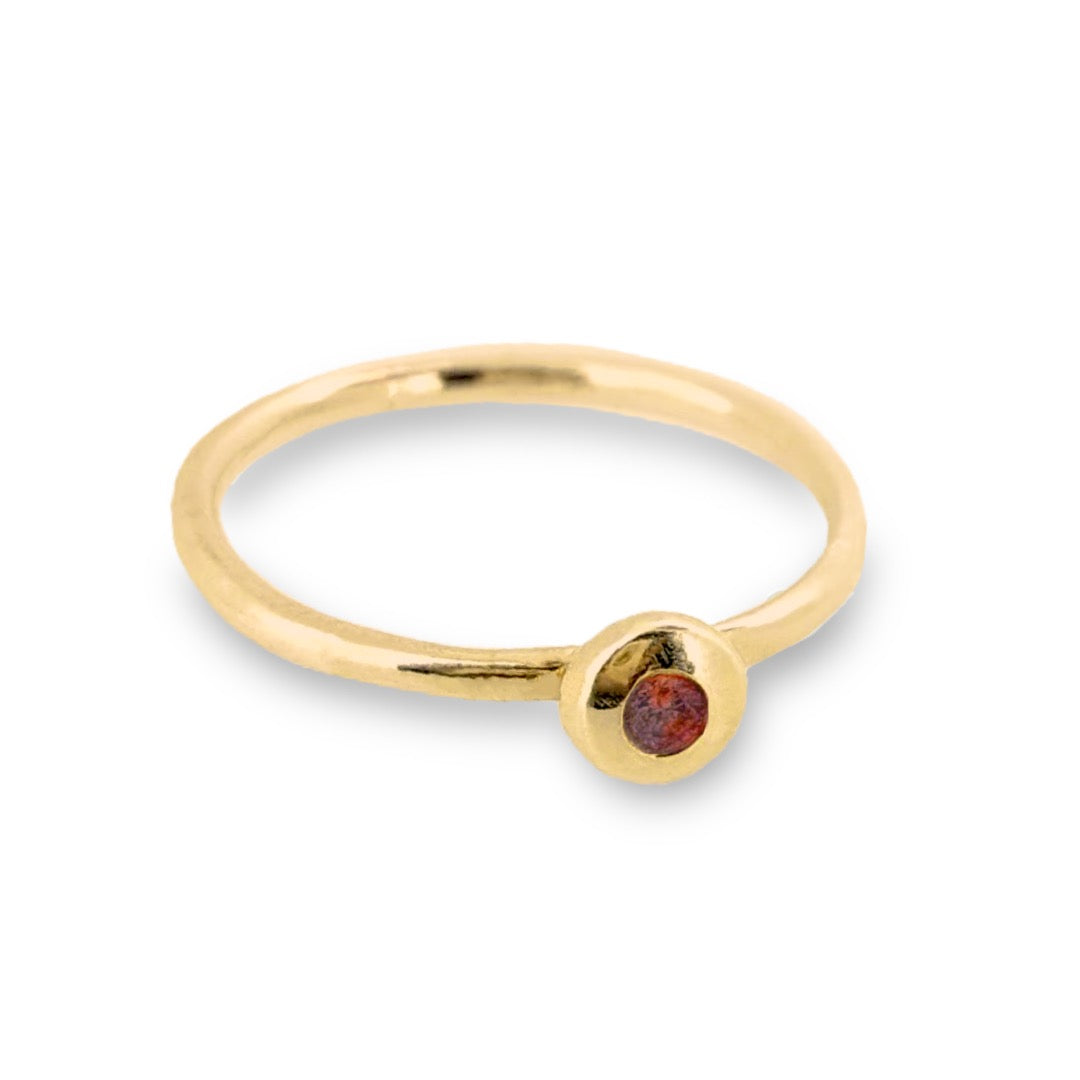 Birthstone ring - solid gold band with gemstone set in solid gold nugget