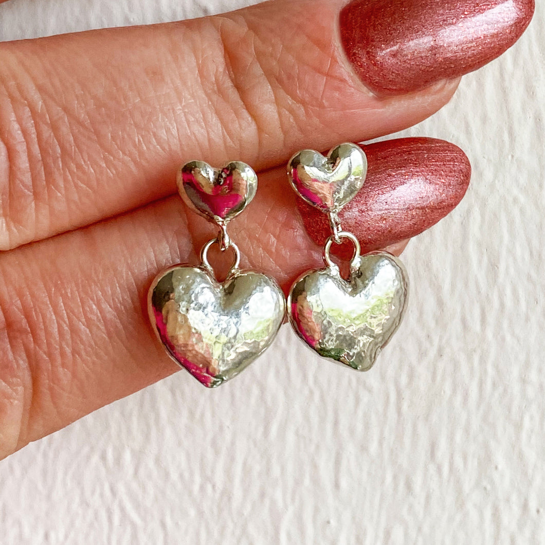 Double puffy-heart earrings