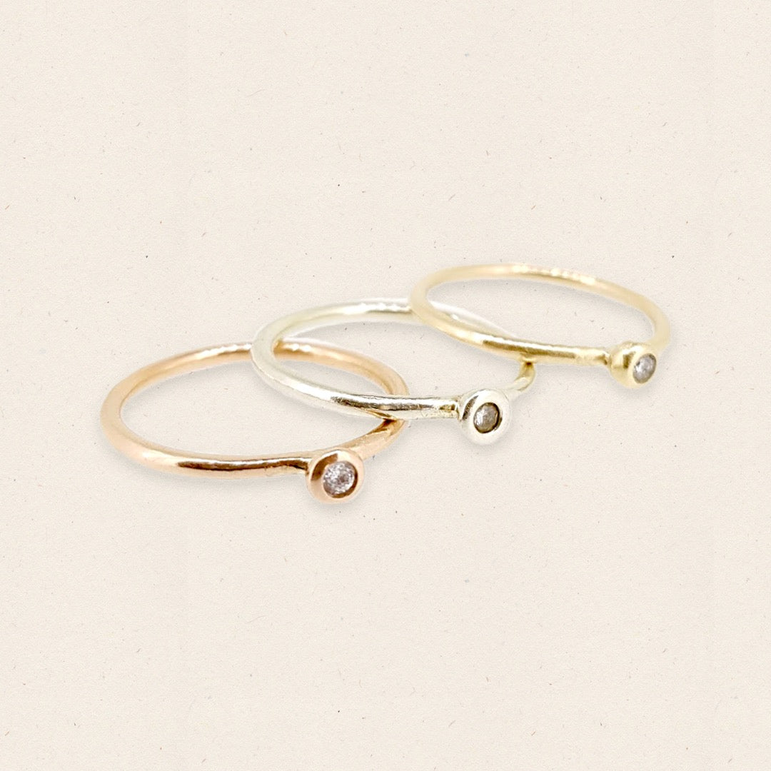 Gold stacking ring with a diamond. Solid 9ct rose gold, white gold or yellow gold