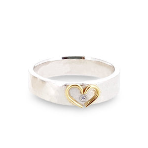 Silver band with 18ct gold open heart. Add a diamond for extra sparkle.