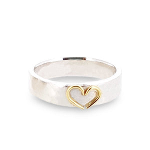 Silver band with 18ct gold open heart. Add a diamond for extra sparkle.