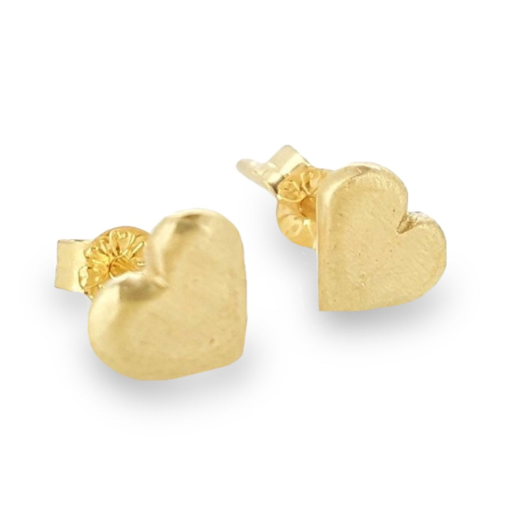 Cute heart stud earrings, handmade from solid silver or gold