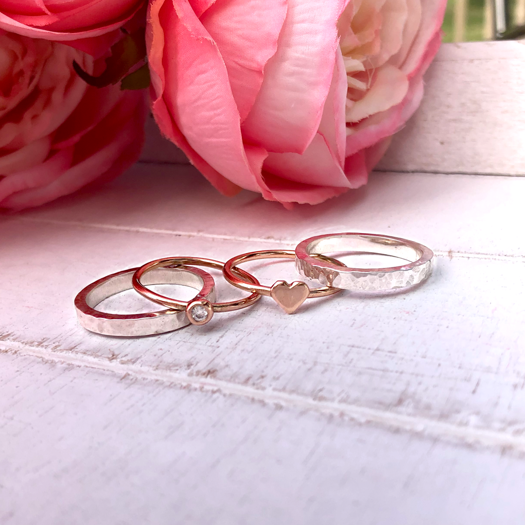 'Eternal Love' stacking set. Gold, silver and diamond rings