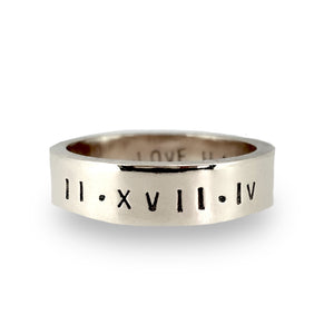 Personalised man's ring with Roman numerals. 9ct solid gold