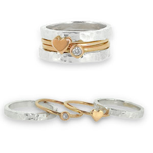 'Eternal Love' stacking set. Gold, silver and diamond rings