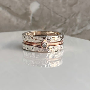 'Eternal' stacking set. Gold, silver and diamond rings