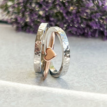 Load image into Gallery viewer, &#39;One love&#39; stacking set with silver rings and dainty solid gold heart