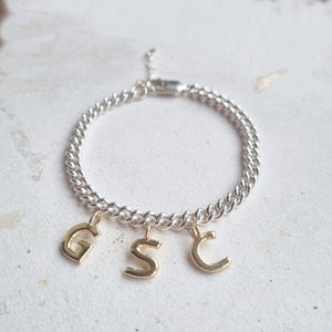 Solid silver bracelet - Three initial charms