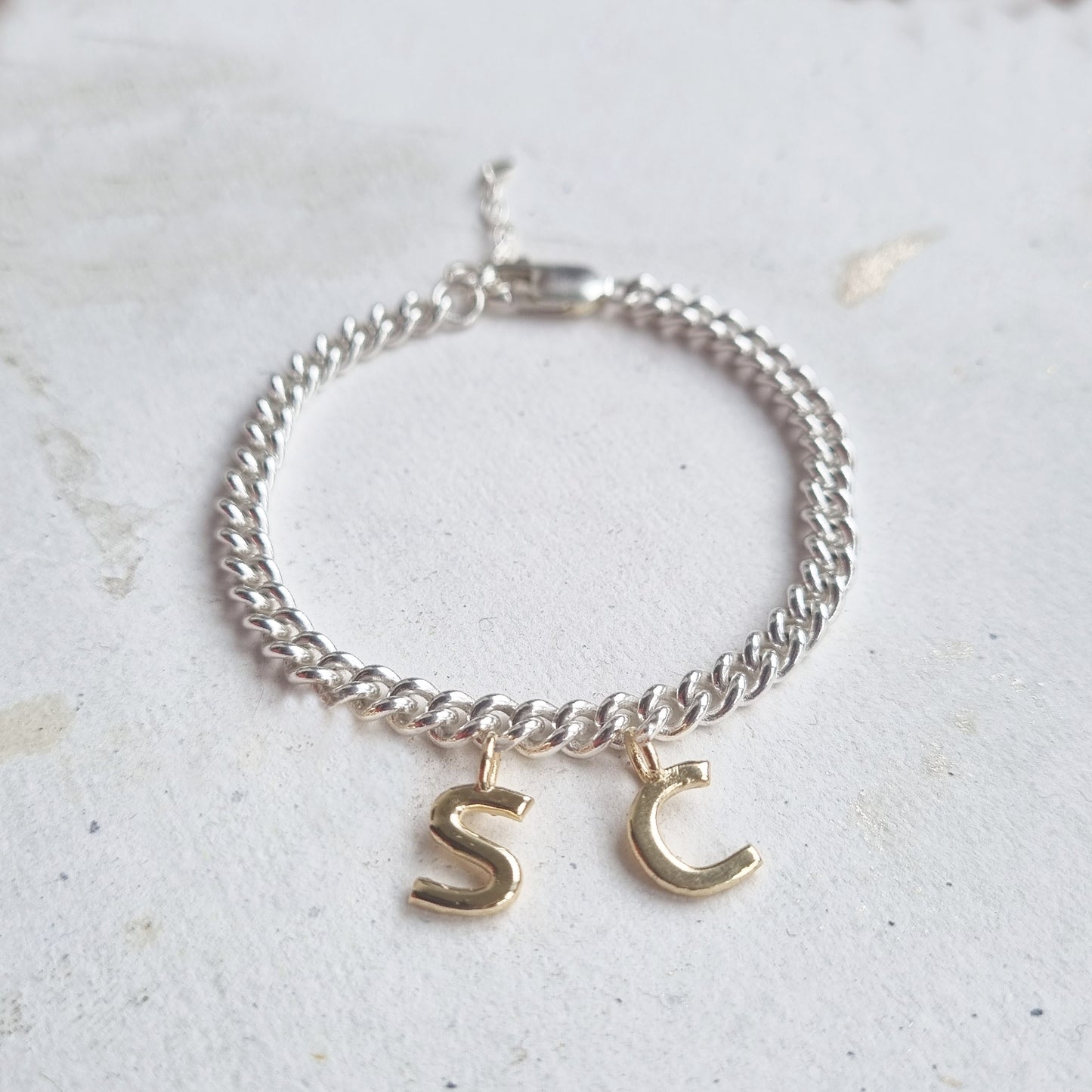 Solid silver bracelet - Two initial charms
