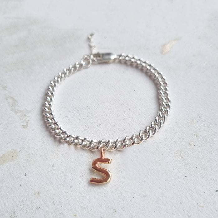 Solid silver bracelet - Single initial charm