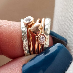'Eternal Love' stacking set with extra diamond. Gold, silver and two diamond rings