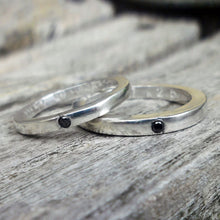 Load image into Gallery viewer, Silver wedding bands set with black diamonds