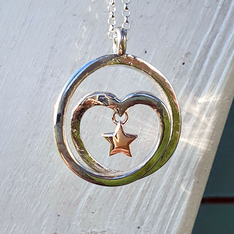 Infinite love with charm - Sterling silver spiral necklace with gold or silver charm