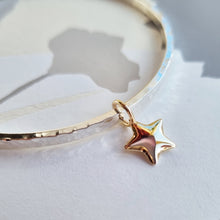 Load image into Gallery viewer, Silver sweetheart bangle with gold heart or star charm