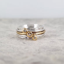Load image into Gallery viewer, Mini &#39;Cariad&#39; spinning ring handmade with solid gold, silver and diamonds