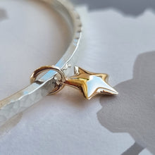 Load image into Gallery viewer, Silver sweetheart bangle with gold heart or star charm