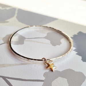 Silver sweetheart bangle with gold heart or star charm
