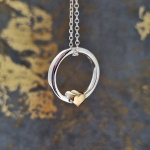 ‘One love’ chunky - necklace with solid gold or silver heart from front to back