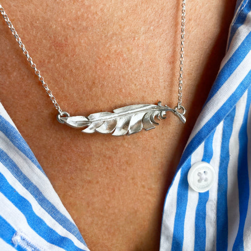 When you're near - Personalised silver feather necklace.