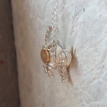 Load image into Gallery viewer, Tigerlily - Solid silver cat necklace with gold heart tag