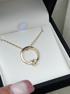 Solid gold ‘One love’ necklace with gold heart and diamond