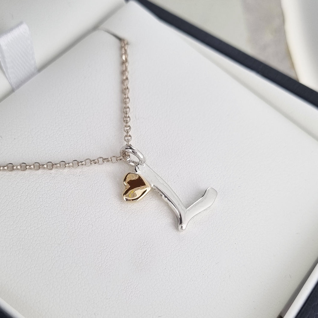Love letters - Silver initial necklace with gold heart
