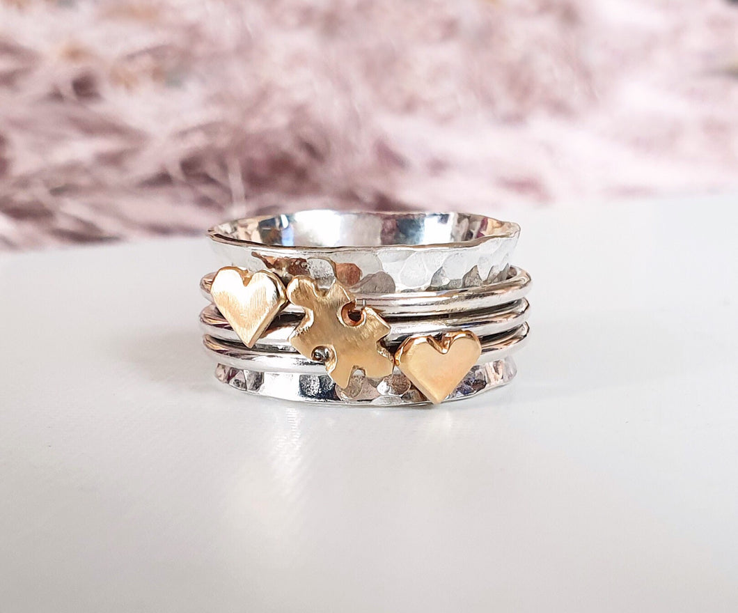 Every Piece Of Me, jigsaw puzzle piece ring with two extra hearts