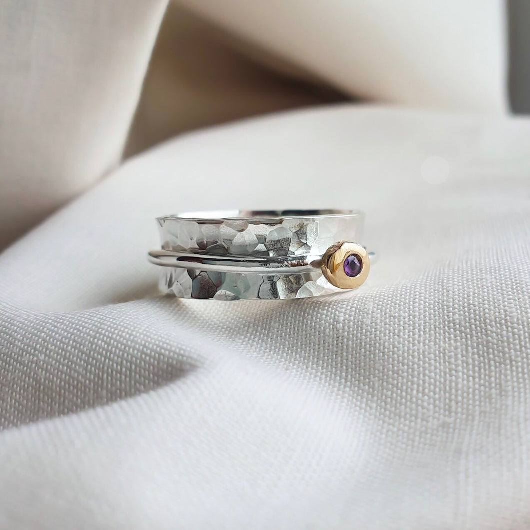 'Always' Amethyst - Silver spinning ring with gold and amethyst.