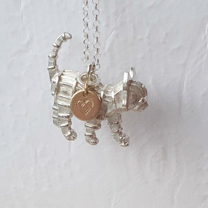 Tigerlily - Solid silver cat necklace with gold heart tag
