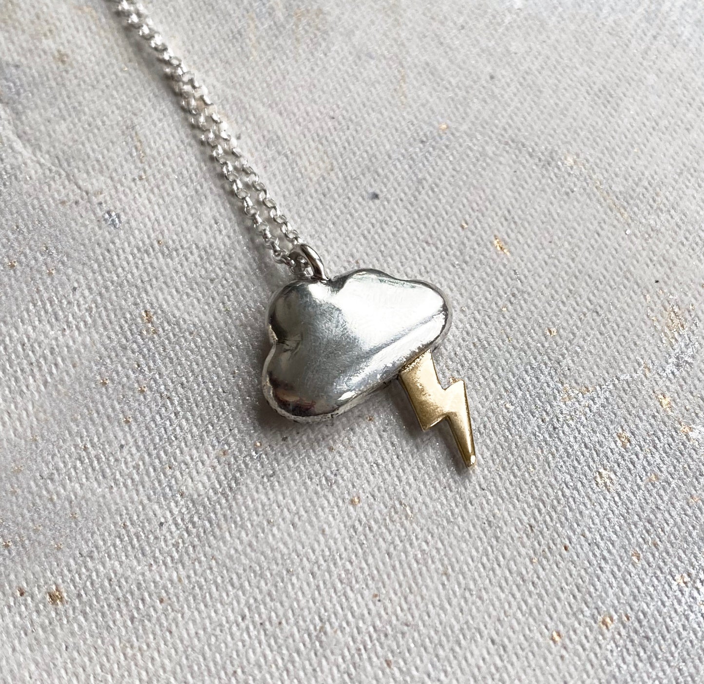 Silver Linings necklace - solid silver cloud with silver or gold lightning bolt
