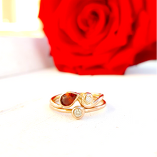 Load image into Gallery viewer, Gold stacking ring set with garnet and diamonds.