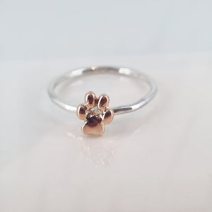 Animal paw ring - sterling silver with solid gold paw