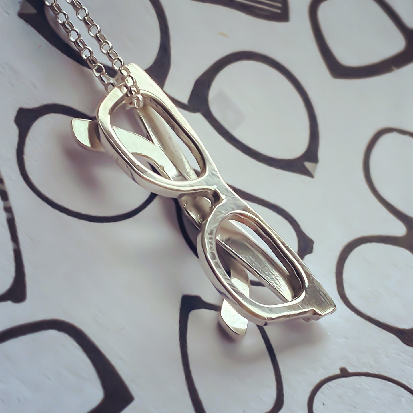 Solid silver spectacles pendant - necklace
