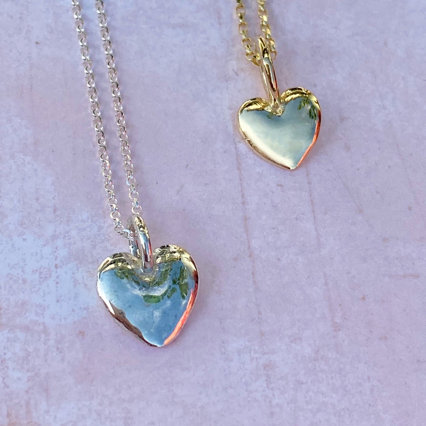Solid silver or gold heart necklace