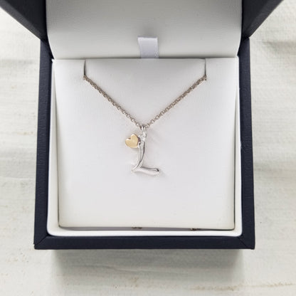 Love letters - Silver initial necklace with gold heart