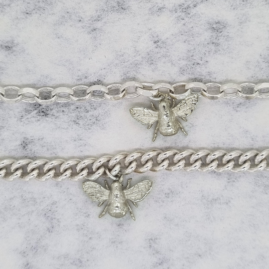 Solid silver bracelet - 'Bee mine' charm