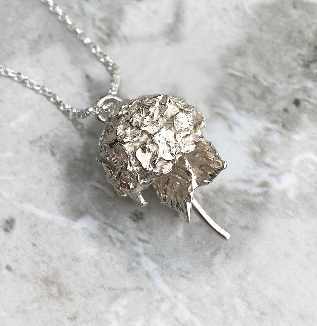 Solid silver hydrangea necklace