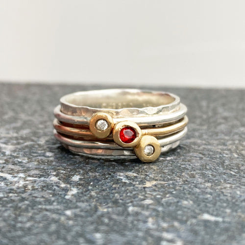 Firecracker - Spinning ring with fire opal and diamonds