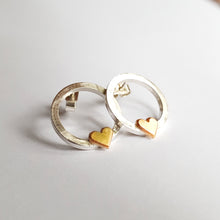 Load image into Gallery viewer, ‘One love’ earrings with solid gold hearts