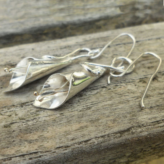 Sterling silver lily earrings with gleaming 9ct gold anthers.