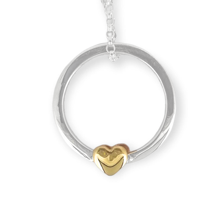 ‘One love’ necklace with solid gold or silver heart
