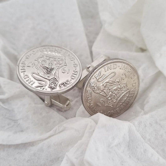 Shilling cufflinks - Silver cufflinks with shillings from your chosen date